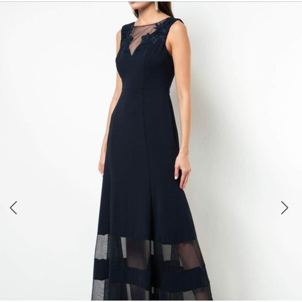 NWT Aidan Mattox Navy Lace Illusion Mermaid Gown Size 6 wedding Guest Evening